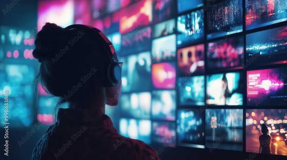 online streaming concept multiple screens showing diverse content dynamic composition with vibrant colors represents entertainment industry and digital media consumption online streaming concept multiple screens showing diverse content dynamic composition with vibrant colors represents entertainment industry and digital media consumption