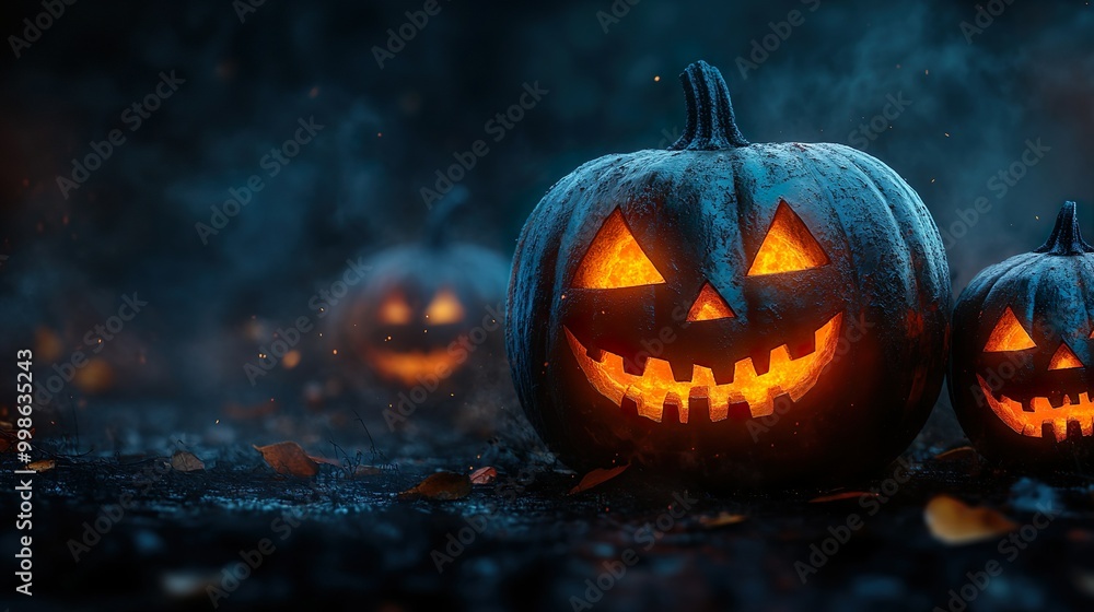 halloween pumpkin with light at night halloween pumpkin with light at night