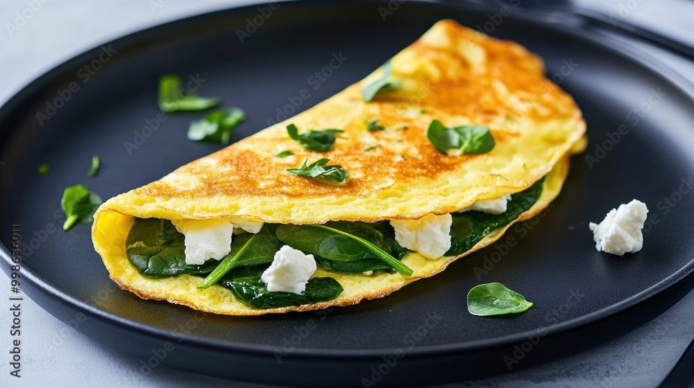 Delicious Spinach and Feta Omelet on a Plate Delicious Spinach and Feta Omelet on a Plate