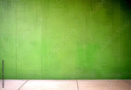 A simple, unadorned green wall with a concrete floor in the foreground