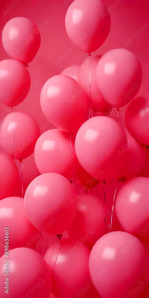 A cluster of pink balloons, varying in size and shape, is arranged against a solid pink background A cluster of pink balloons, varying in size and shape, is arranged against a solid pink background