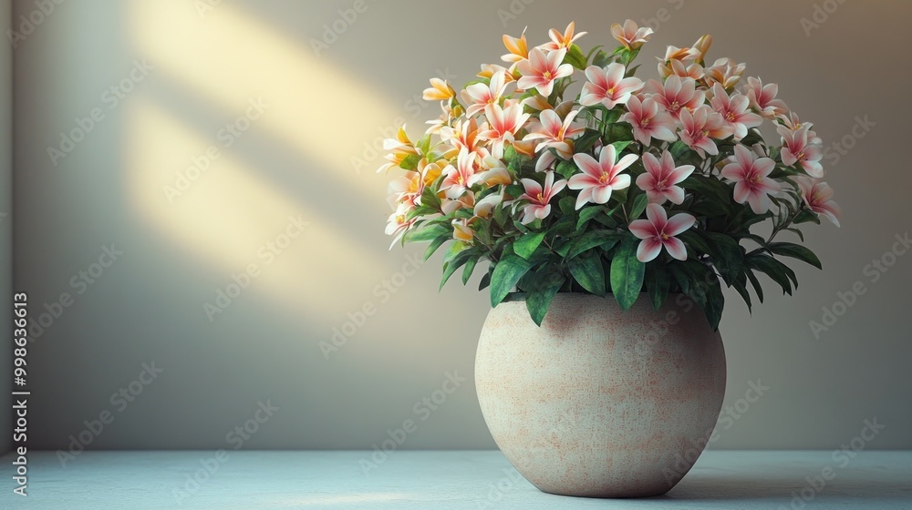 A beautiful flower arrangement in a decorative pot. A beautiful flower arrangement in a decorative pot.