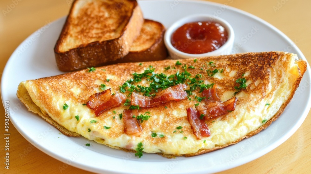Delicious Breakfast Omelette with Toast and Jam Delicious Breakfast Omelette with Toast and Jam
