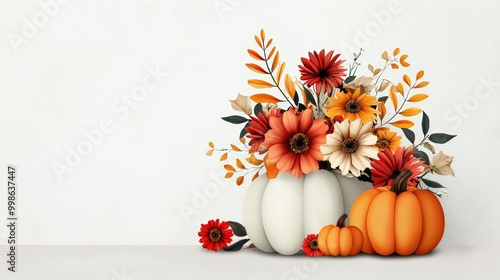 Wallpaper Mural Colorful autumn floral arrangement with pumpkins on a white background. Torontodigital.ca