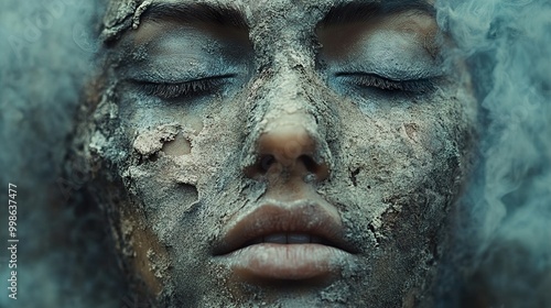 Close-Up Portrait of a Woman with Dusty Makeup and Smoky Eyes