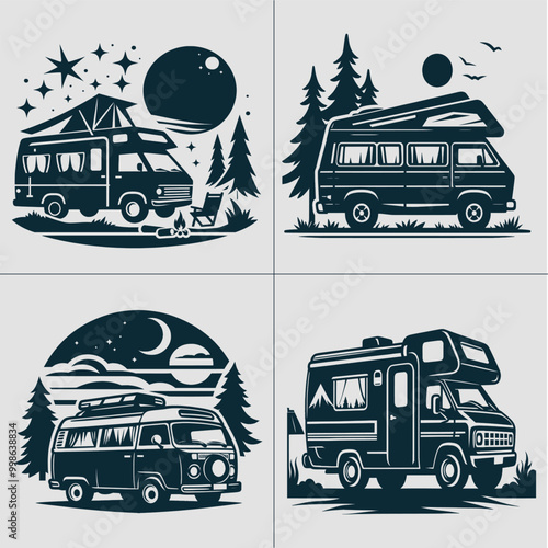 Camper svg, VanLife vector, camping svg, outdoor svg, forest svg, mountains svg, adventure svg