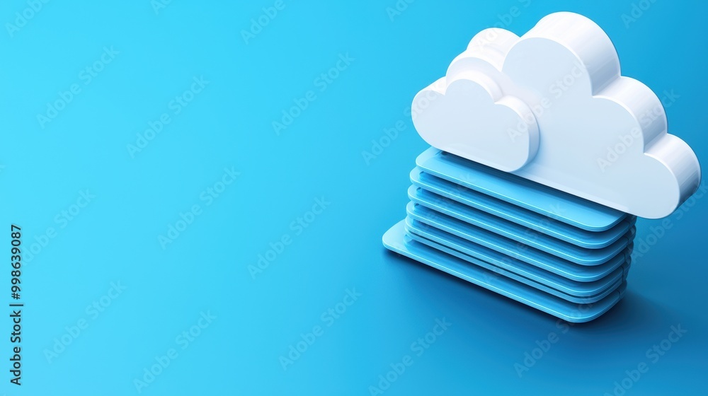 Abstract representation of cloud storage with layers, symbolizing data management and digital solutions, set against a clean blue background. Abstract representation of cloud storage with layers, symbolizing data management and digital solutions, set against a clean blue background.