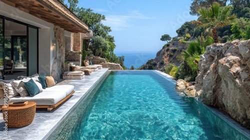 Luxurious villa with infinity pool overlooking the sea.