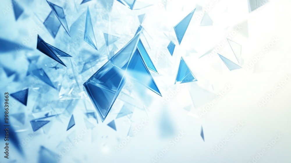 Abstract blue glass triangles floating on a white background. Abstract blue glass triangles floating on a white background.