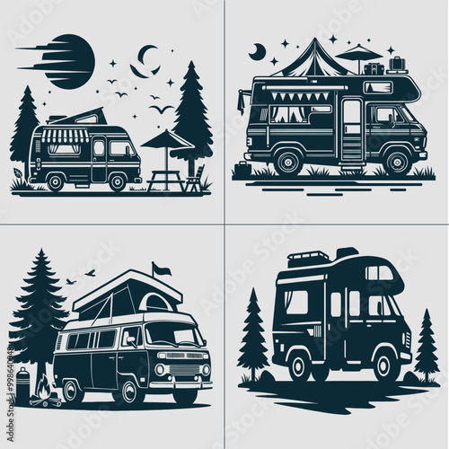 Camper svg, VanLife vector, camping svg, outdoor svg, forest svg, mountains svg, adventure svg