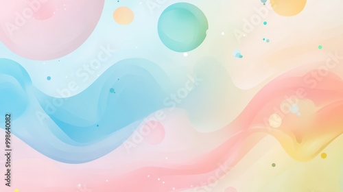 Abstract pastel background with wavy lines, circles, and dots.