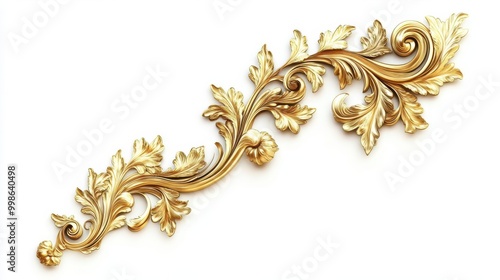 ornate gold filigree design intricate baroquestyle corner ornament with swirling acanthus leaves elegant vintage pattern suitable for wedding invitations or luxury branding photo