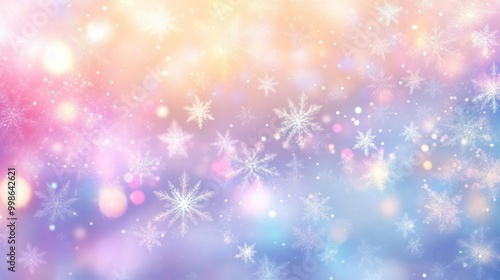 Abstract winter background with bokeh and snowflakes.