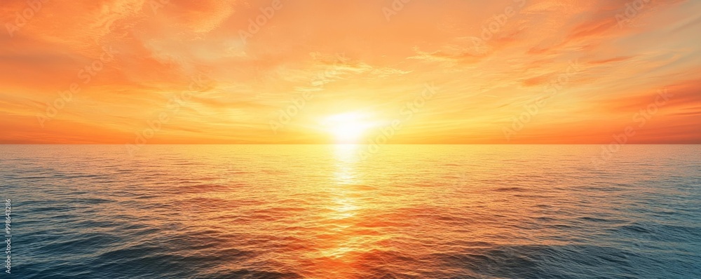 Fototapeta premium Vibrant sunset over tranquil ocean waters, creating a serene atmosphere.