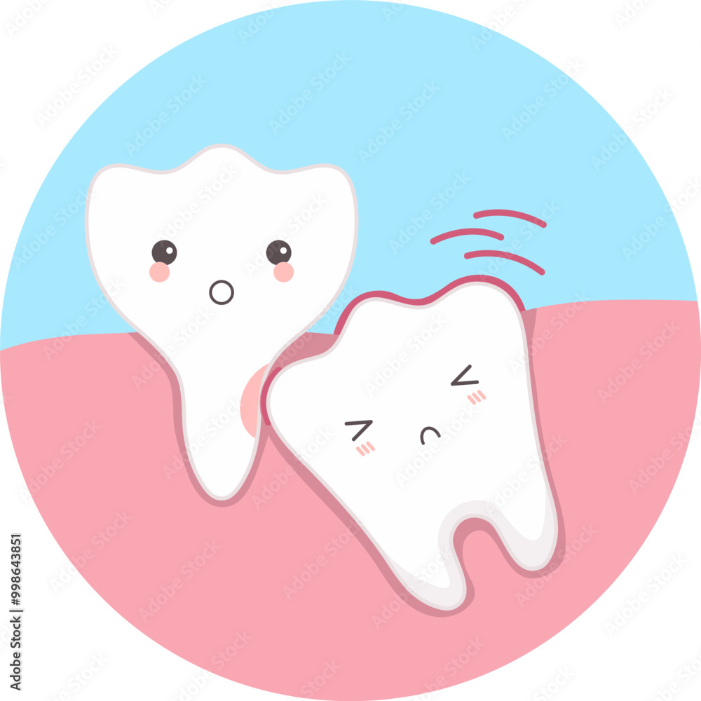 Cute teeth, tooth growing sideways. Vector illustration.