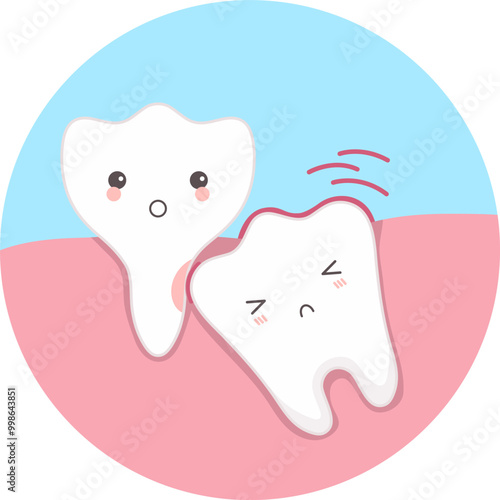 Cute teeth, tooth growing sideways. Vector illustration.