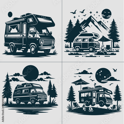 Camper svg, VanLife vector, camping svg, outdoor svg, forest svg, mountains svg, adventure svg