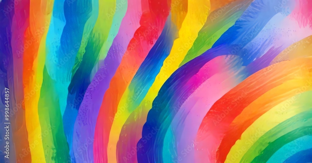 Obraz premium a vibrant abstract painting with a rainbow-like pattern of multicolored brushstrokes, creating a sense of movement and energy