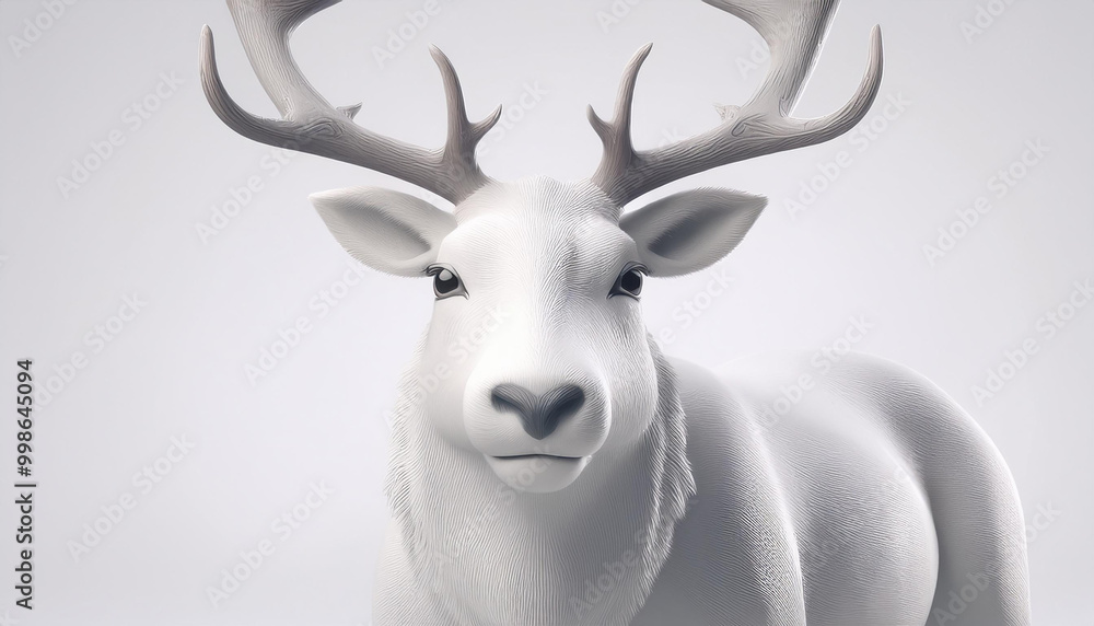 Close up portrait of a majestic deer with large antlers looking directly at the camera on a white background Close up portrait of a majestic deer with large antlers looking directly at the camera on a white background