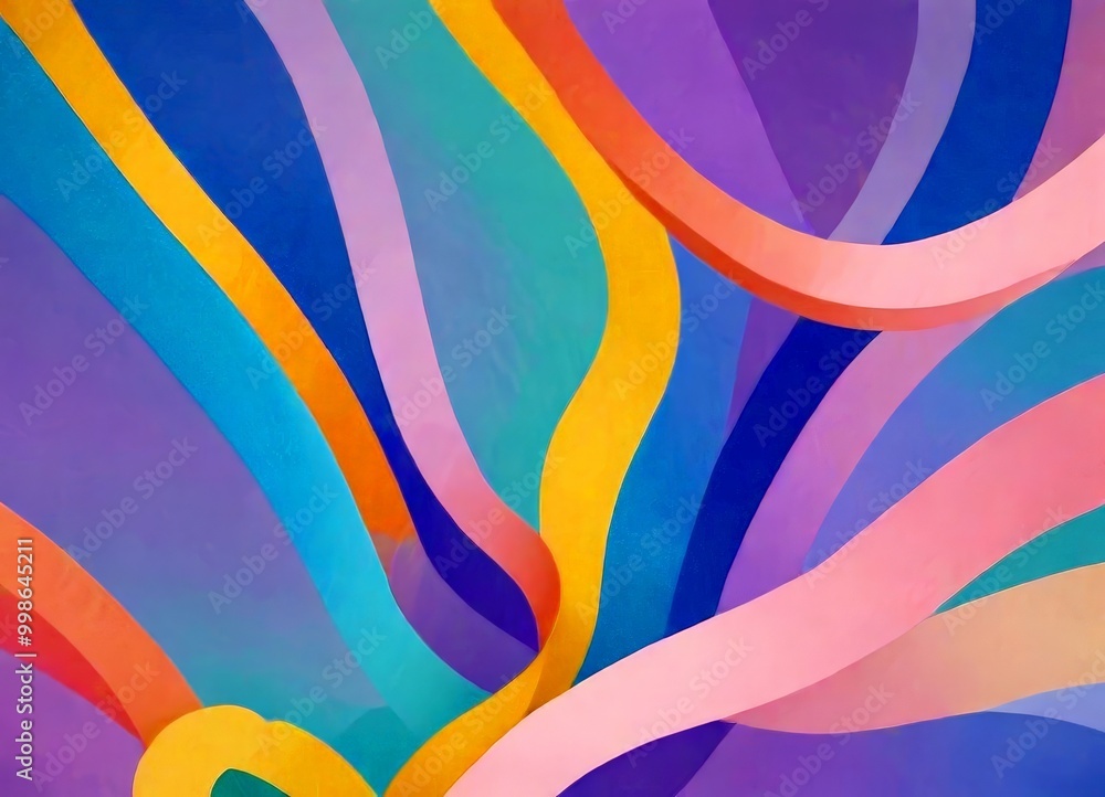 an abstract painting featuring a vibrant composition of overlapping curved lines in various colors, including blue, yellow, pink, and purple an abstract painting featuring a vibrant composition of overlapping curved lines in various colors, including blue, yellow, pink, and purple