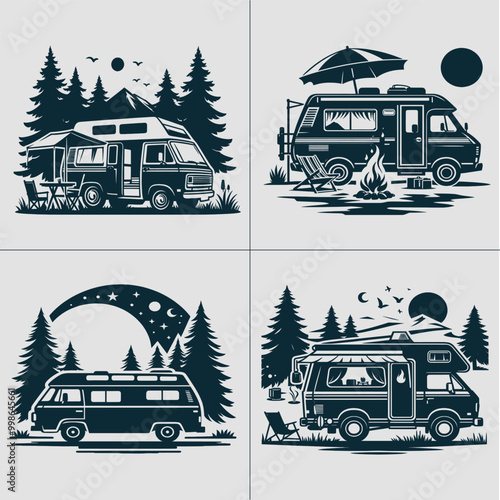 Camper svg, VanLife vector, camping svg, outdoor svg, forest svg, mountains svg, adventure svg