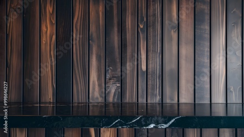 Wallpaper Mural Black Marble Countertop and Dark Wood Wall Background Torontodigital.ca