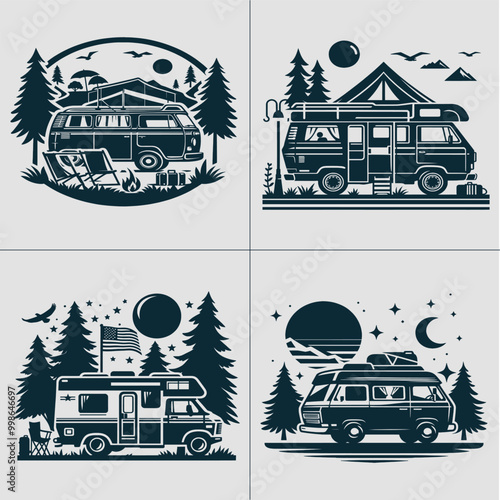 Camper svg, VanLife vector, camping svg, outdoor svg, forest svg, mountains svg, adventure svg