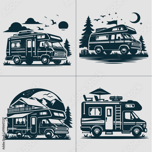 Camper svg, VanLife vector, camping svg, outdoor svg, forest svg, mountains svg, adventure svg
