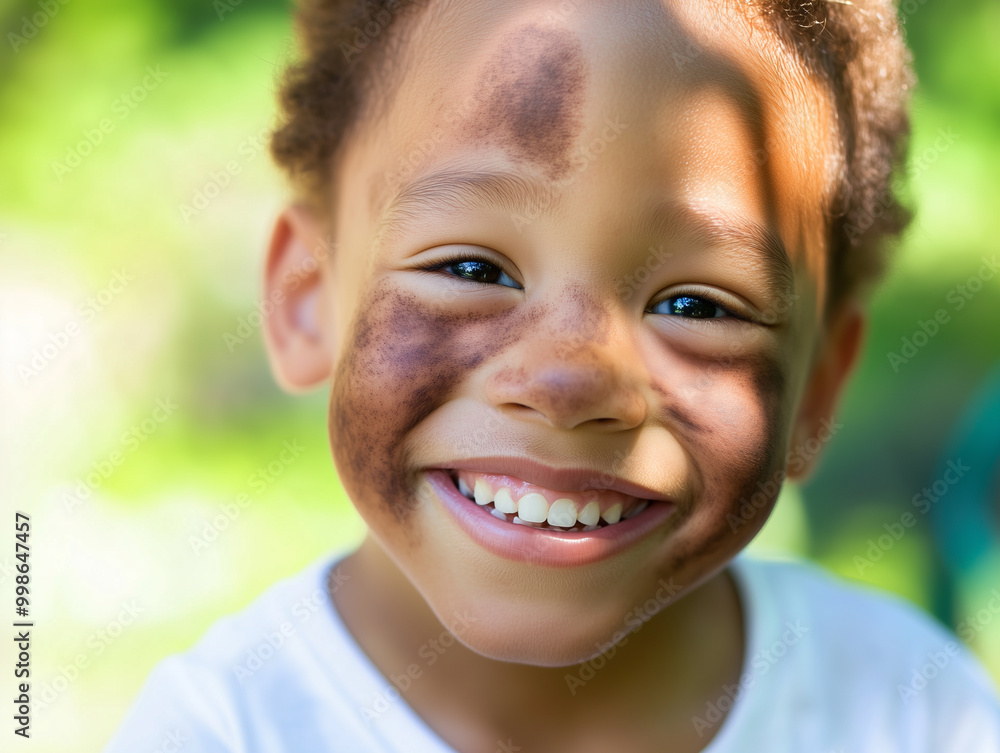 Close up portrait of afroamerican happy smiling child with vitiligo Close up portrait of afroamerican happy smiling child with vitiligo