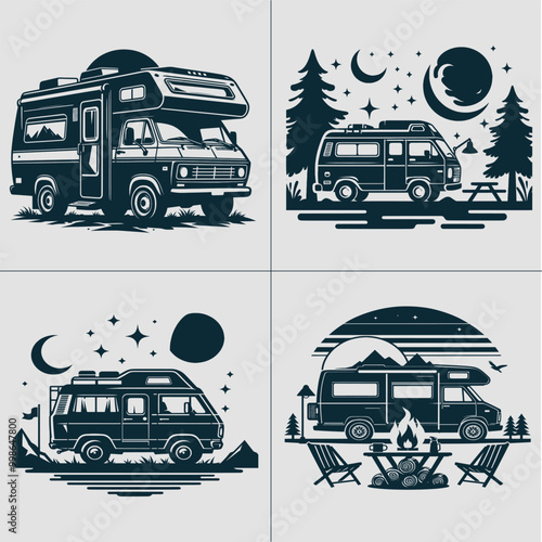 Camper svg, VanLife vector, camping svg, outdoor svg, forest svg, mountains svg, adventure svg
