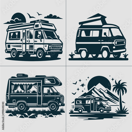 Camper svg, VanLife vector, camping svg, outdoor svg, forest svg, mountains svg, adventure svg
