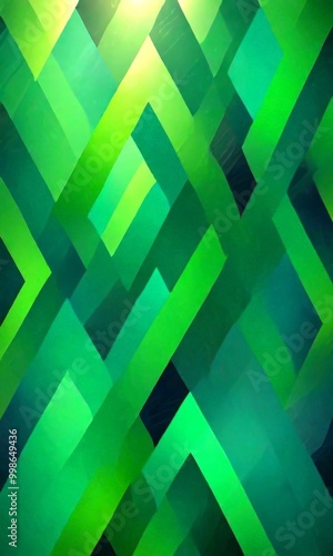 a vibrant abstract pattern composed of intersecting diagonal lines in various shades of green, creating a dynamic and visually striking composition photo