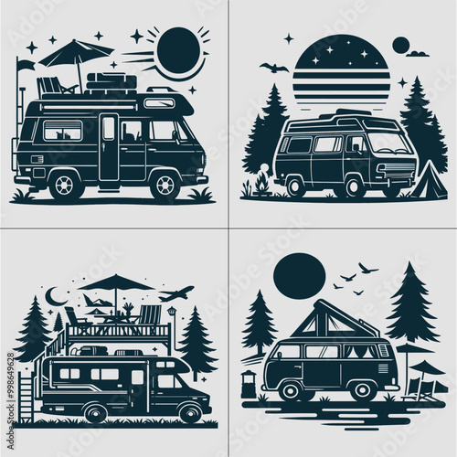 Camper svg, VanLife vector, camping svg, outdoor svg, forest svg, mountains svg, adventure svg