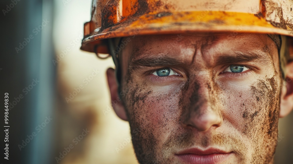 Close up portrait of a construction worker with dirt on his face. Close up portrait of a construction worker with dirt on his face.