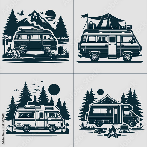 Camper svg, VanLife vector, camping svg, outdoor svg, forest svg, mountains svg, adventure svg