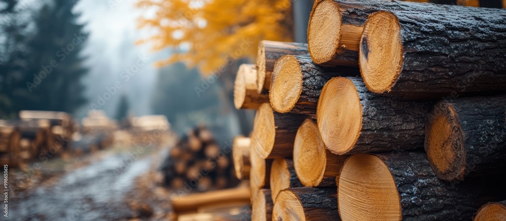 Stack of neatly cut logs in the woods. Stack of neatly cut logs in the woods.