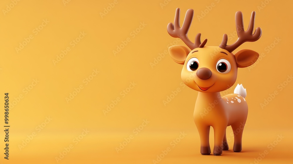Cute cartoon reindeer with big eyes standing on yellow background. Cute cartoon reindeer with big eyes standing on yellow background.