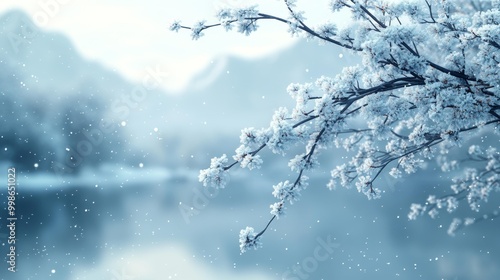 Snowy Tree Branches in Winter Landscape Generative AI