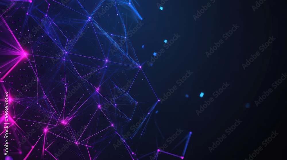 Abstract background with blue and pink glowing lines and dots. Abstract background with blue and pink glowing lines and dots.