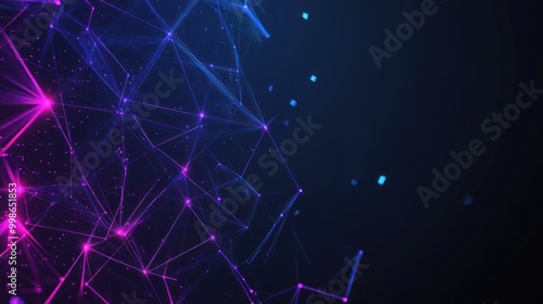 Abstract background with blue and pink glowing lines and dots.