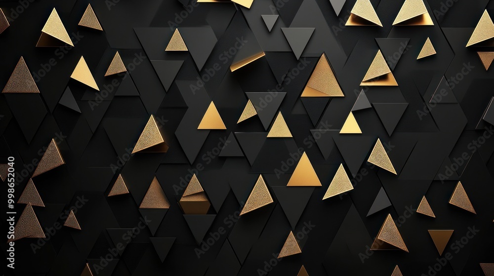 Black and gold triangle pattern with textured surface. Black and gold triangle pattern with textured surface.