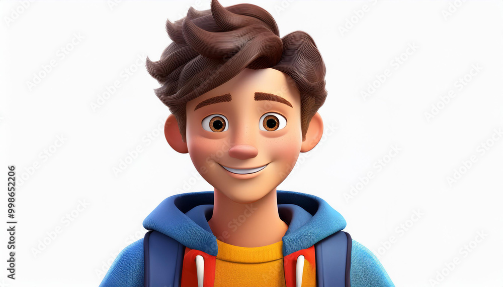 Smiling cartoon boy with green eyes wearing a blue and green hoodie Smiling cartoon boy with green eyes wearing a blue and green hoodie