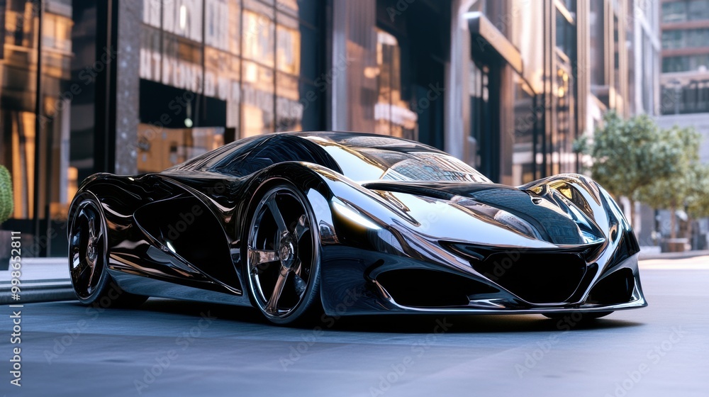 Sleek Black Sports Car in Urban Setting Sleek Black Sports Car in Urban Setting