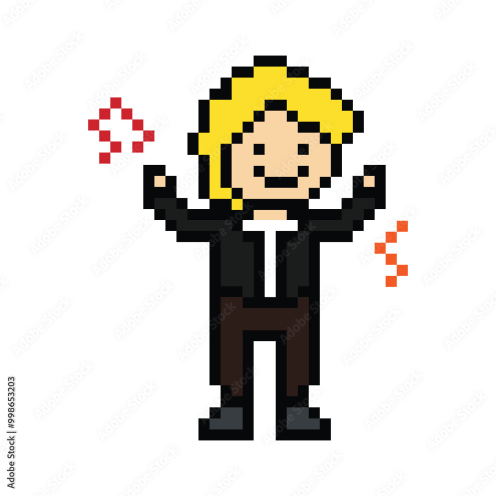 Obraz premium Cartoon pixel character cute man exercises training dance lifestyle music decoration life style 8 bit male boy dance with music game fitness isolated PNG vector.