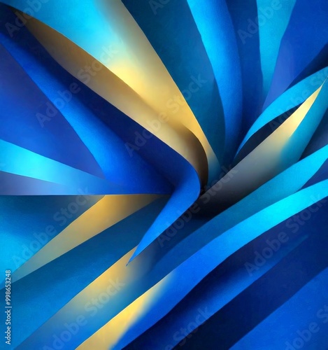 Wallpaper Mural a vibrant abstract composition of overlapping curved lines in various shades of blue and gold, creating a dynamic and visually striking pattern Torontodigital.ca