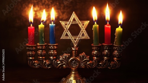 Hanukkah Menorah with Star Symbol photo