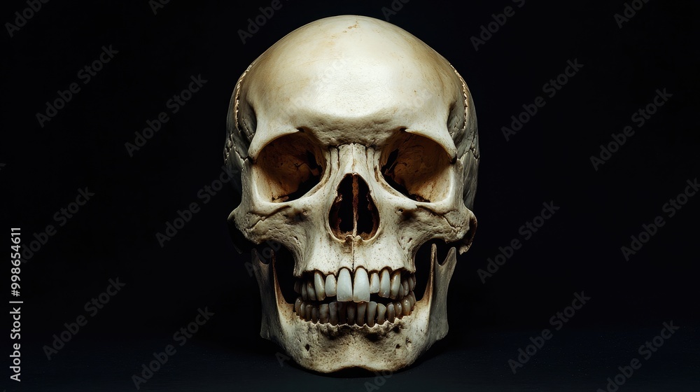 Human skull isolated front view on black background Human skull isolated front view on black background