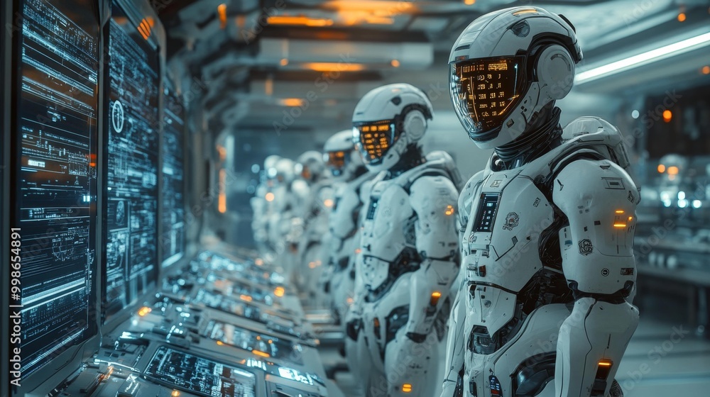 Futuristic Robots in High-Tech Laboratory Generative AI