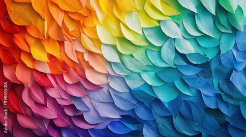 A vibrant rainbow mosaic made of paper art, with glowing abstract textures and colors creating a unique and vivid background