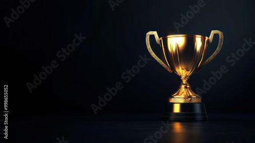 Golden trophy cup on a black background.